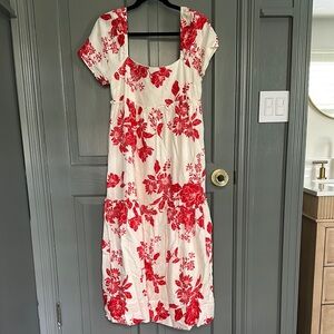 Floral Red and White Dress